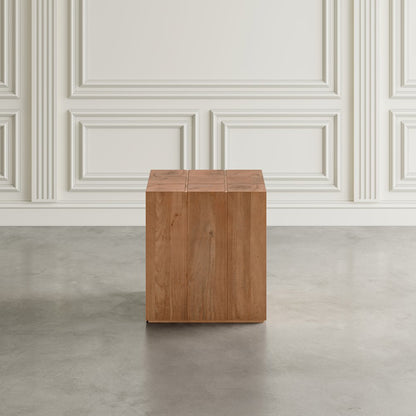 Sequoia 22" Solid Wood Modern Rustic Cube Carved End Table