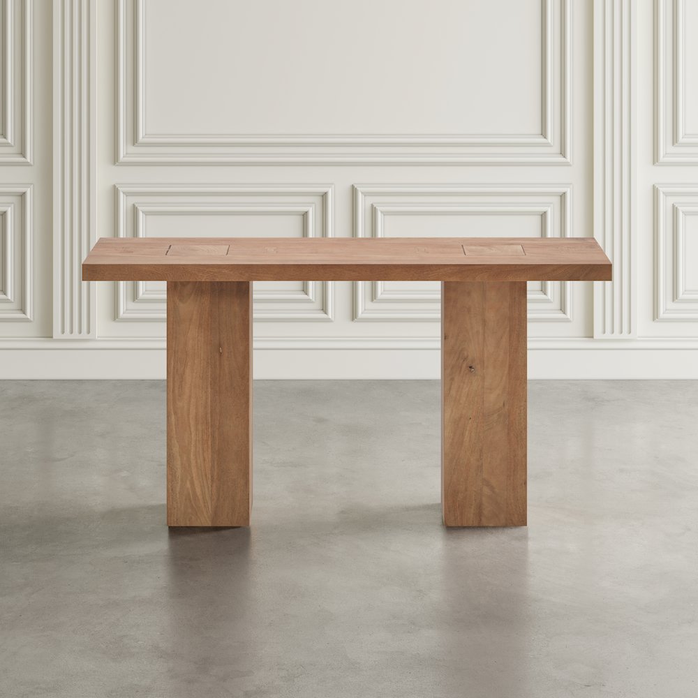 Modern Rustic 58" Solid Wood Double Pedestal Console Sofa Table