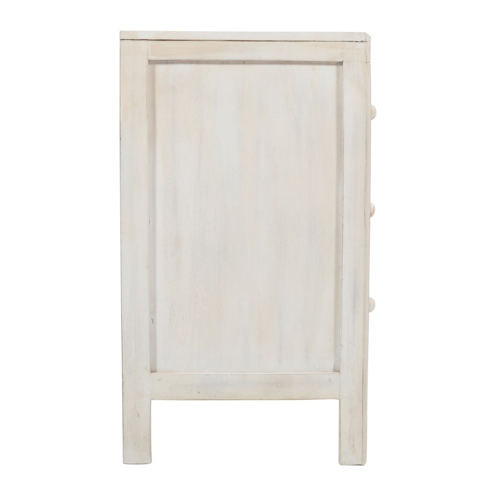 Jolie Rustic Solid Wood Global Boho Hand Carved Accent Chest with Three Drawers