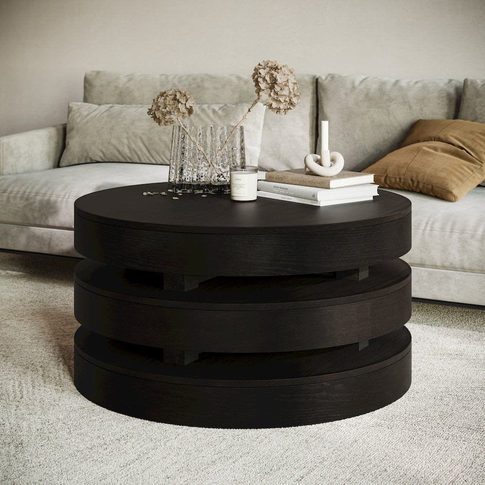Mid-Century Modern Floating Sculpture Round Layered Coffee Table