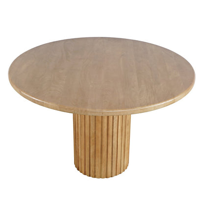Breck Solid Wood 48" Round Mid-Century Modern Fluted Pedestal Dining Table
