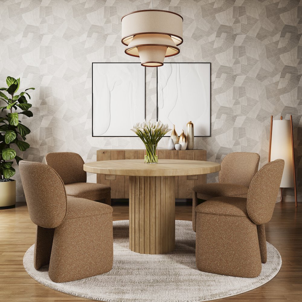 Breck Solid Wood 48" Round Mid-Century Modern Fluted Pedestal Dining Table