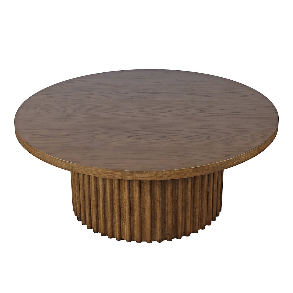 40" Round Mid-Century Modern Fluted Pedestal Base Coffee Table
