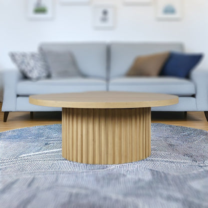 40" Round Mid-Century Modern Fluted Pedestal Base Coffee Table
