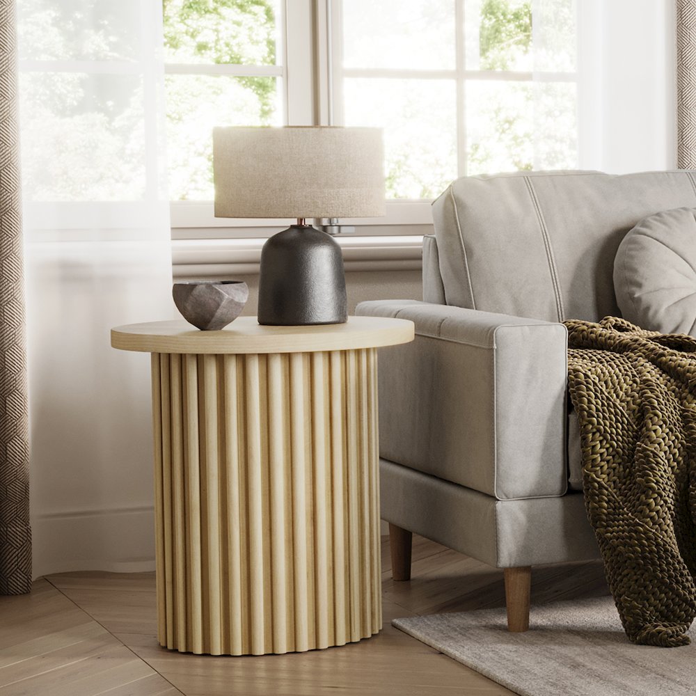 Auden 24" Round Mid-Century Modern Fluted Pedestal Base End Table