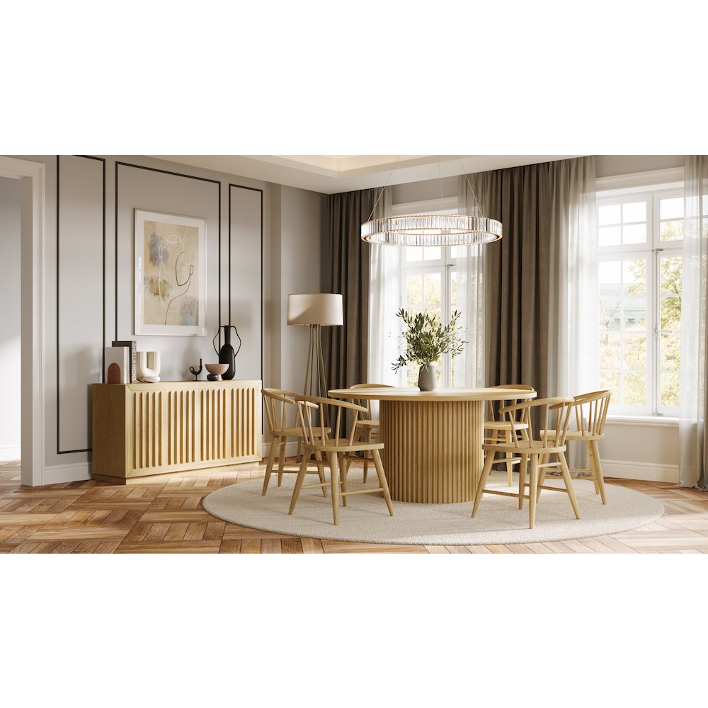 Auden 60" Round Mid-Century Modern Fluted Pedestal Base Dining Table
