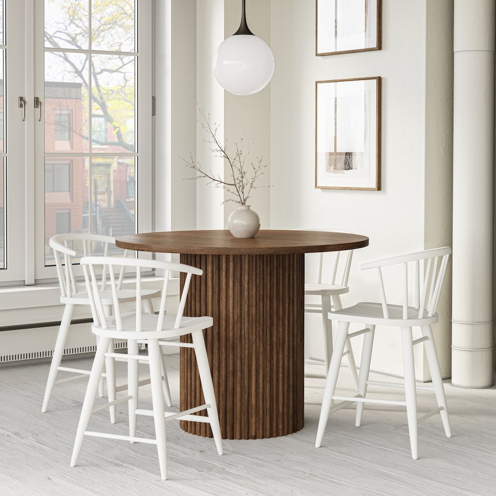 5-Piece Counter Height Dining Set with Round Table and Spindle Back Barstools