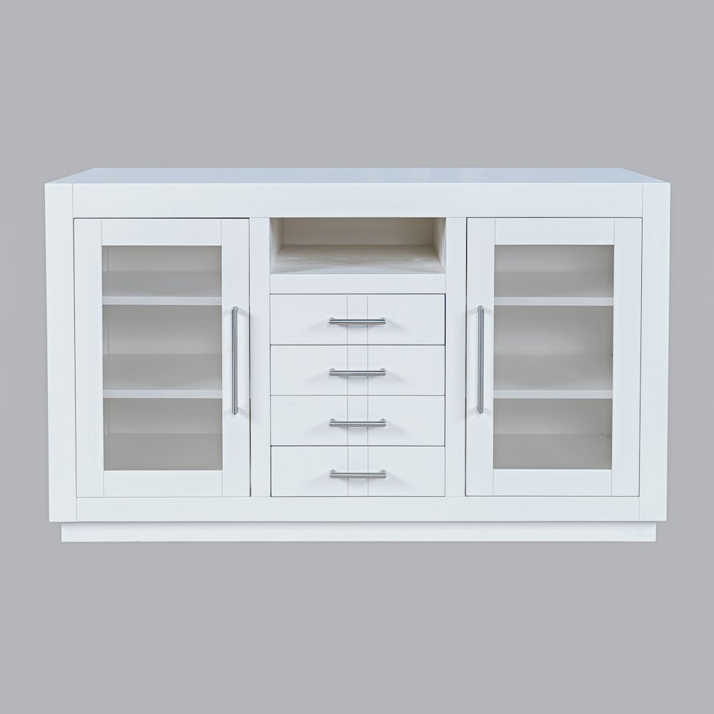 50" Contemporary Media Console with Tempered Glass Doors, Drawers and Shelves