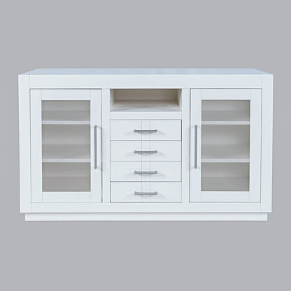 50" Contemporary Media Console with Tempered Glass Doors, Drawers and Shelves