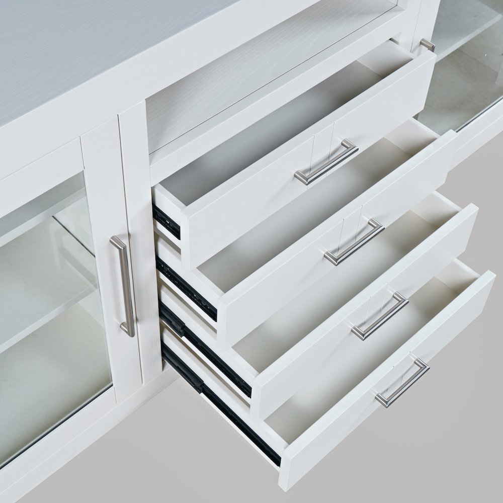 60" Contemporary Media Console with Tempered Glass Doors, Drawers and Shelves