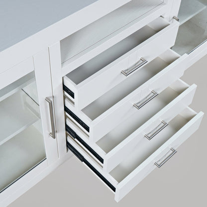 60" Contemporary Media Console with Tempered Glass Doors, Drawers and Shelves