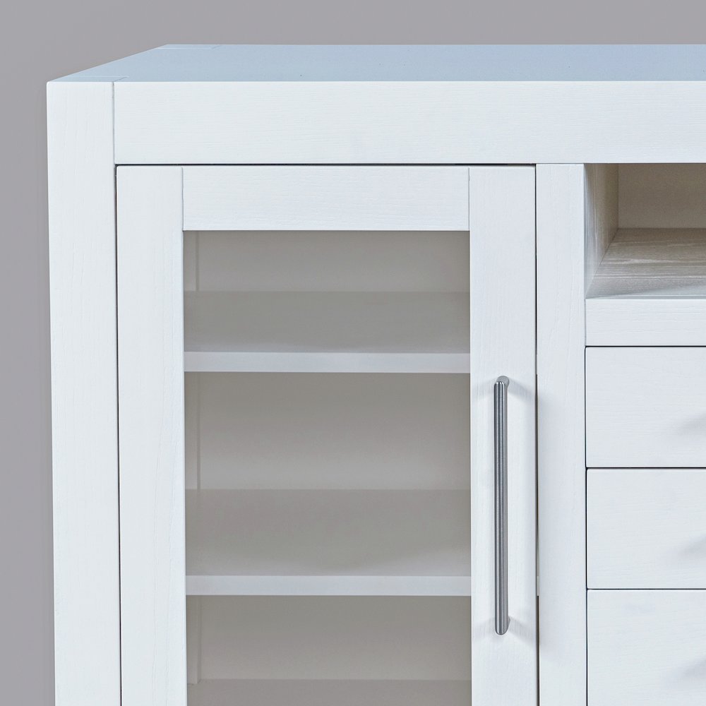 70" Contemporary Media Console with Tempered Glass Doors, Drawers and Shelves