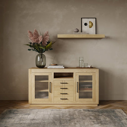 50" Contemporary Media Console with Tempered Glass Doors, Drawers and Shelves