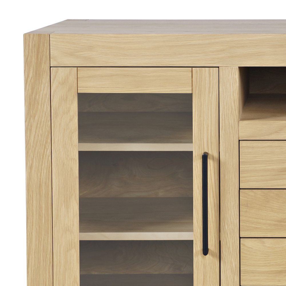 50" Contemporary Media Console with Tempered Glass Doors, Drawers and Shelves