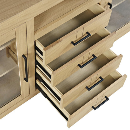 50" Contemporary Media Console with Tempered Glass Doors, Drawers and Shelves