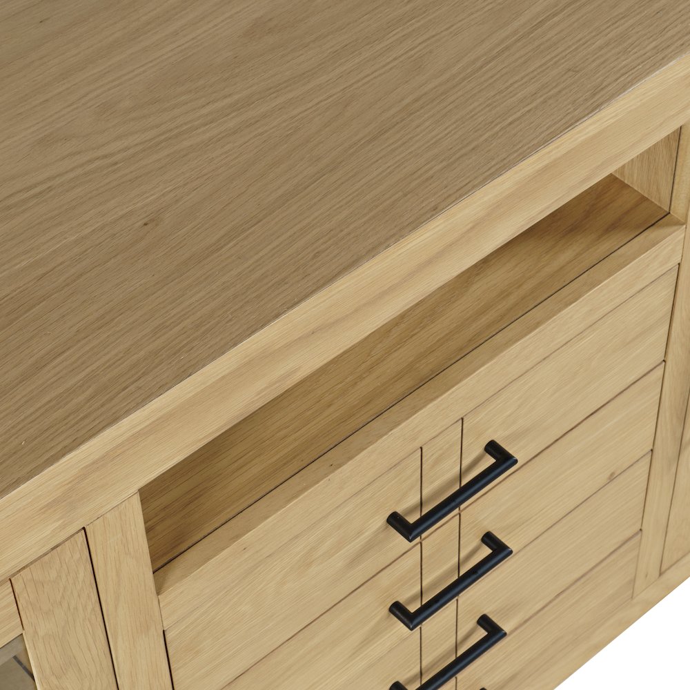 70" Contemporary Media Console with Tempered Glass Doors, Drawers and Shelves