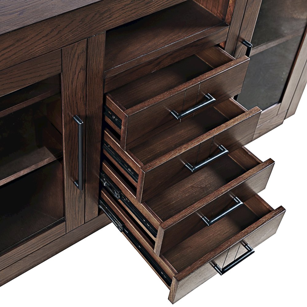 70" Contemporary Media Console with Tempered Glass Doors, Drawers and Shelves
