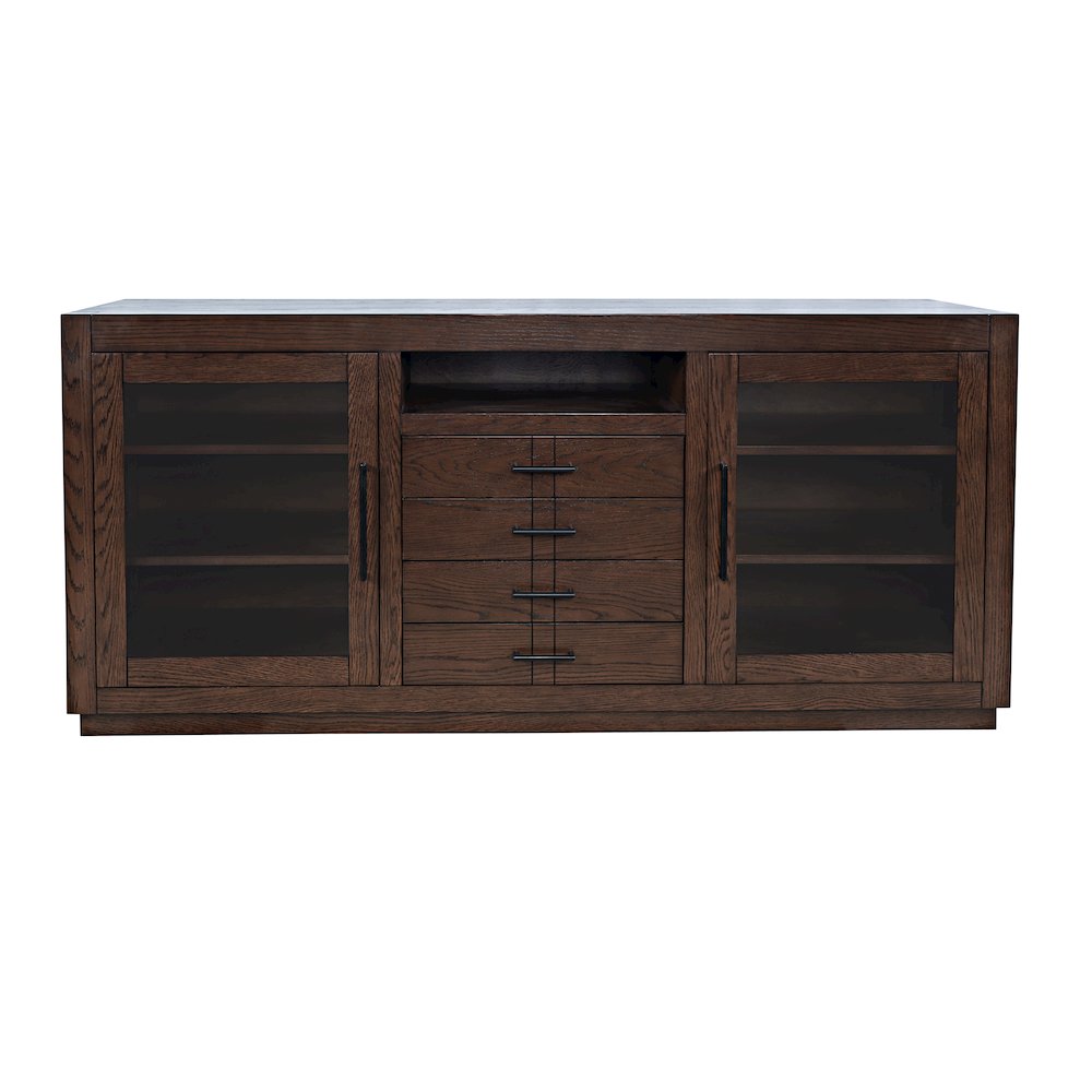 70" Contemporary Media Console with Tempered Glass Doors, Drawers and Shelves