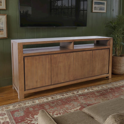 70" Modern Transitional Media Console TV Stand with Four-Door Cabinet Storage