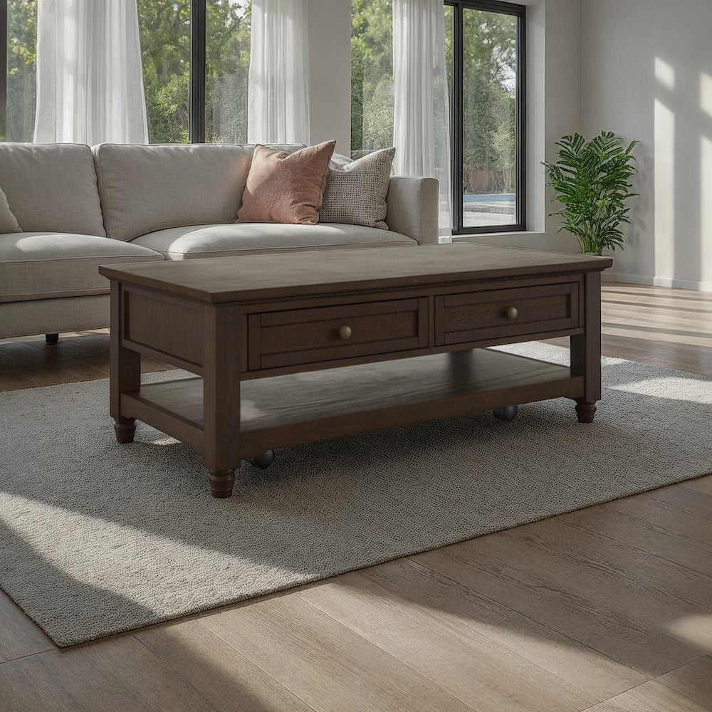 Brentwood Modern Transitional 50" Coffee Table With Storage and Caster Wheels