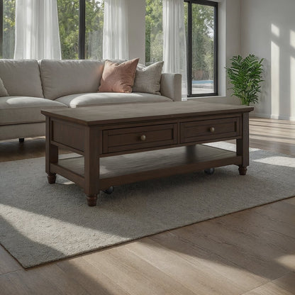 Brentwood Modern Transitional 50" Coffee Table With Storage and Caster Wheels