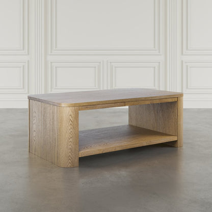 Janzen Contemporary Modern 50" Rolling Coffee Table with Open Storage Shelf