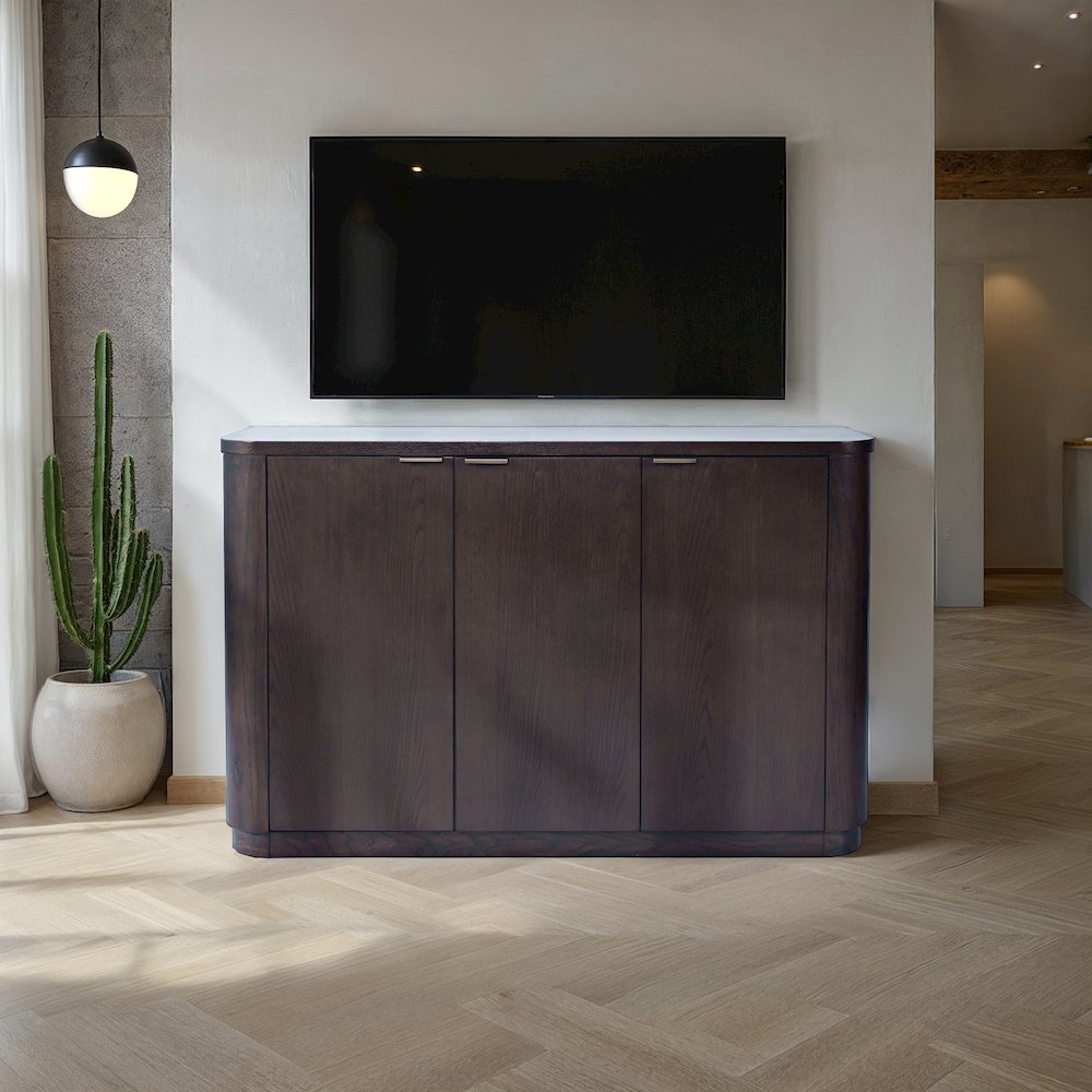 50" Minimalist Modern Curved Storage Console TV Cabinet with Adjustable Shelves