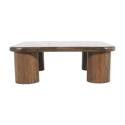 Solid Mango Wood Square Coffee Table for Living Room, Modern, Dark Brown