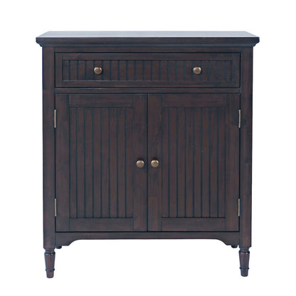 32" Slat Panel Door Accent Cabinet -Transitional Storage with Adjustable Shelves