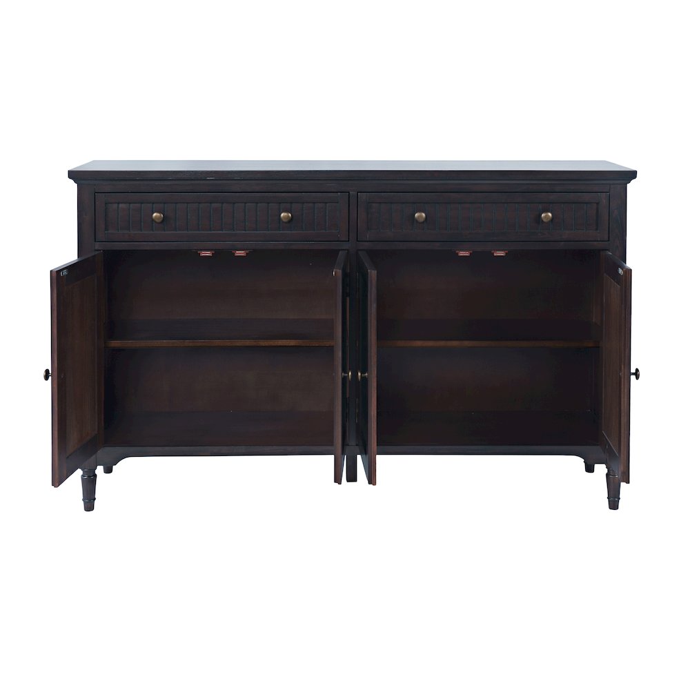58" Slat Panel Door Sideboard Cabinet - Transitional Storage, Adjustable Shelves