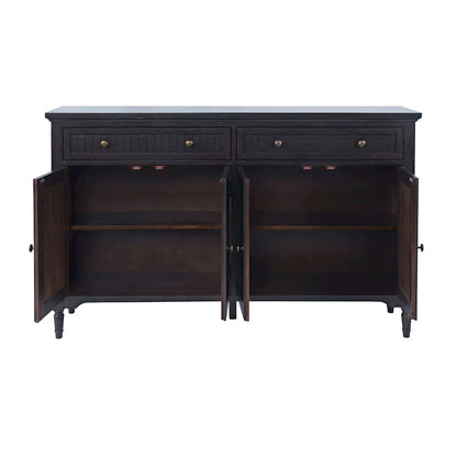 58" Slat Panel Door Sideboard Cabinet - Transitional Storage, Adjustable Shelves