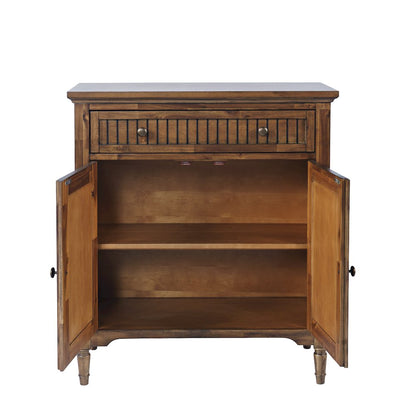 32" Slat Panel Door Accent Cabinet -Transitional Storage with Adjustable Shelves