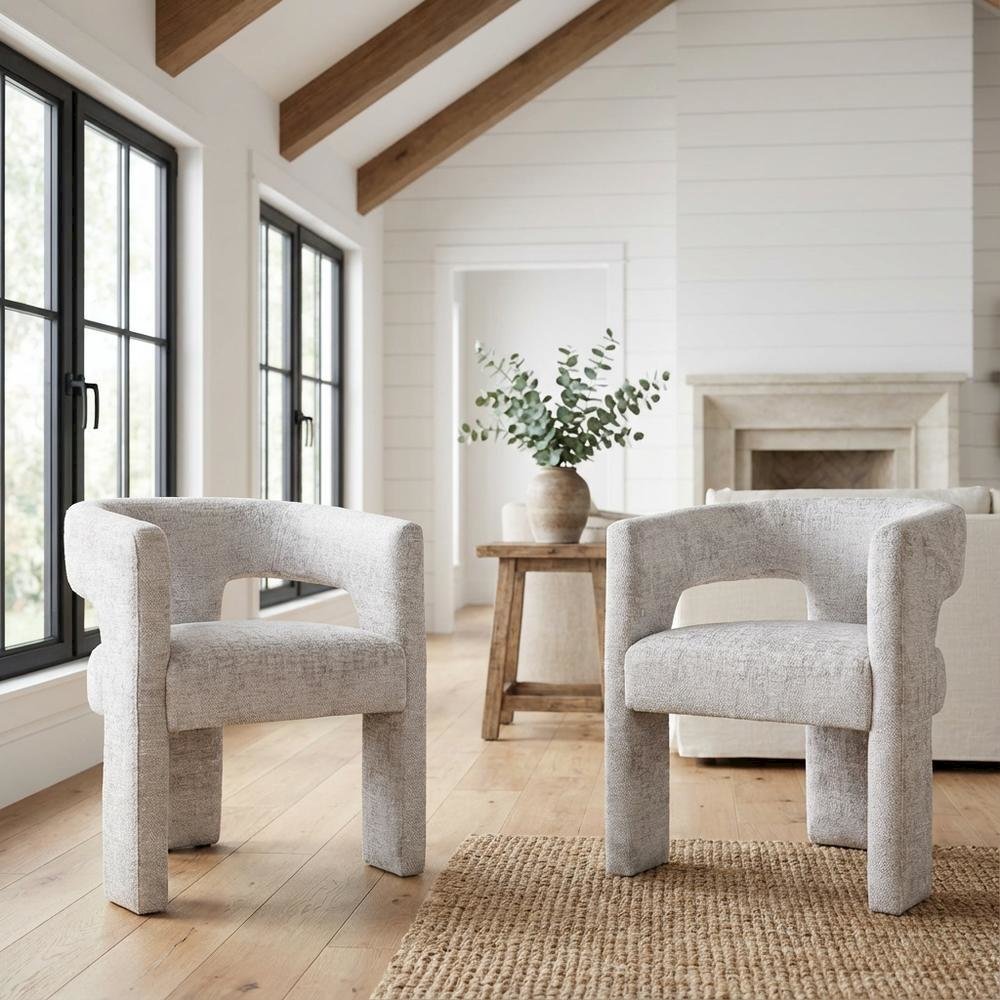 Gwen Modern Luxury Jacquard Fabric Sculpture Armchair - Set of 2