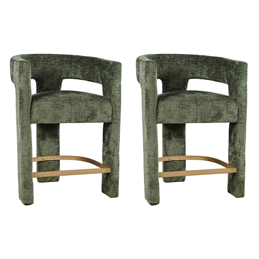 Gwen Modern Luxury Jacquard Fabric Sculpture Counter Stool - Set of 2