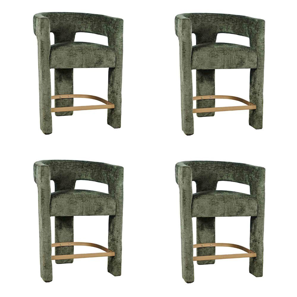 Modern Upholstered Counter Stool, Iron Frame, Forest, Set of 4