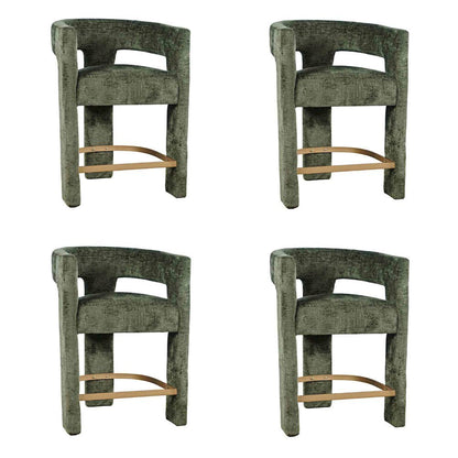 Modern Upholstered Counter Stool, Iron Frame, Forest, Set of 4