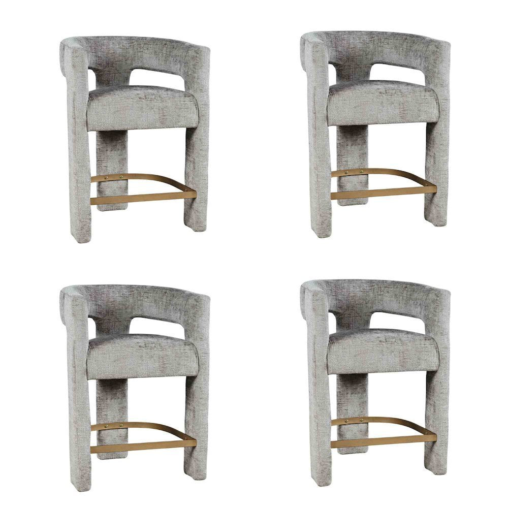 Modern Upholstered Counter Stool, Iron Frame, Grey, Set of 4