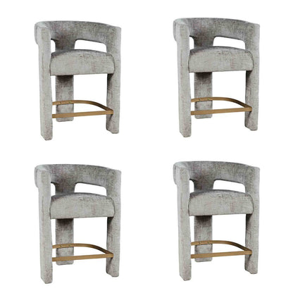 Modern Upholstered Counter Stool, Iron Frame, Grey, Set of 4