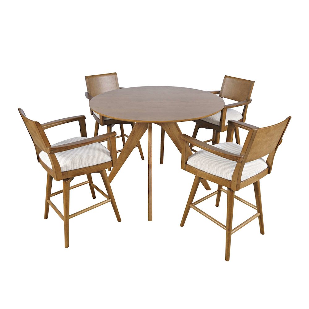 Axis Mid-Century Modern Five Piece Round Counter Height Panel Swivel Dining Set