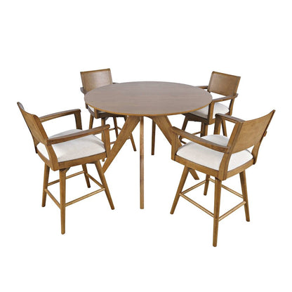 Axis Mid-Century Modern Five Piece Round Counter Height Panel Swivel Dining Set
