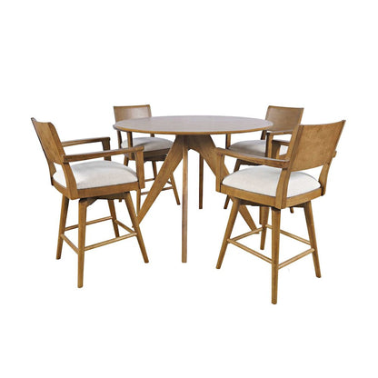 Axis Mid-Century Modern Five Piece Round Counter Height Panel Swivel Dining Set