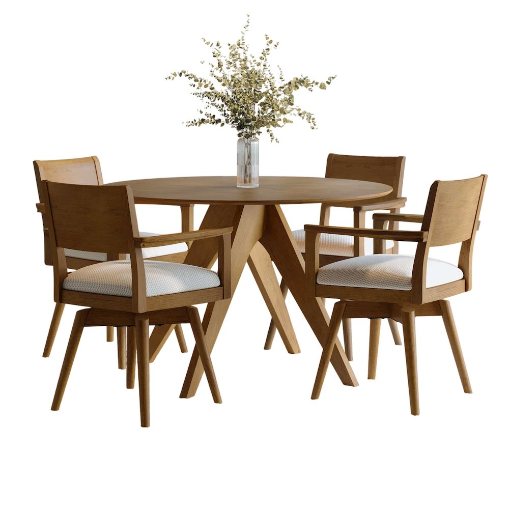 Axis Mid-Century Modern Five Piece Round Panel Swivel Dining Set