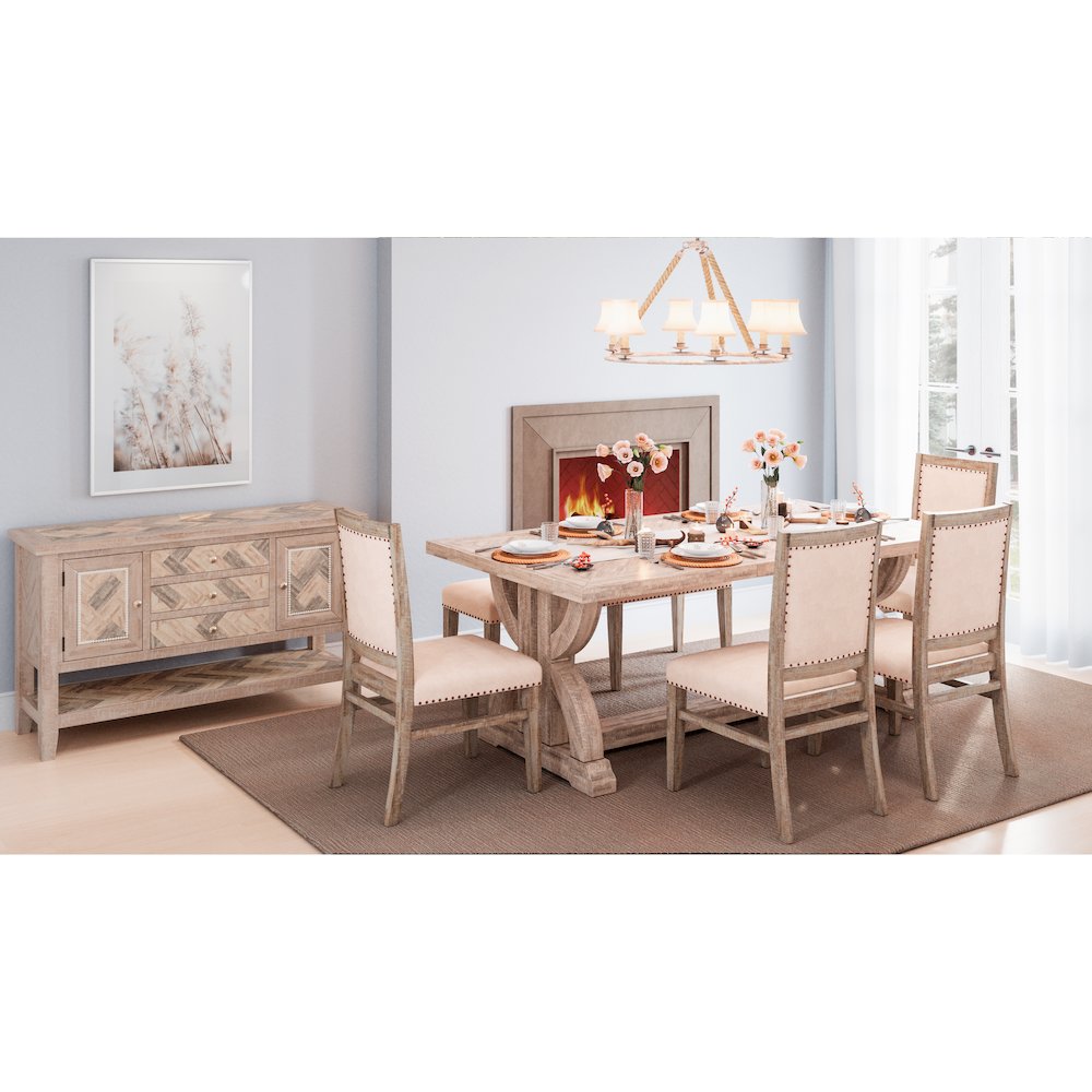 Fairview Transitional Herringbone Distressed Acacia Extension 78" Dining Table