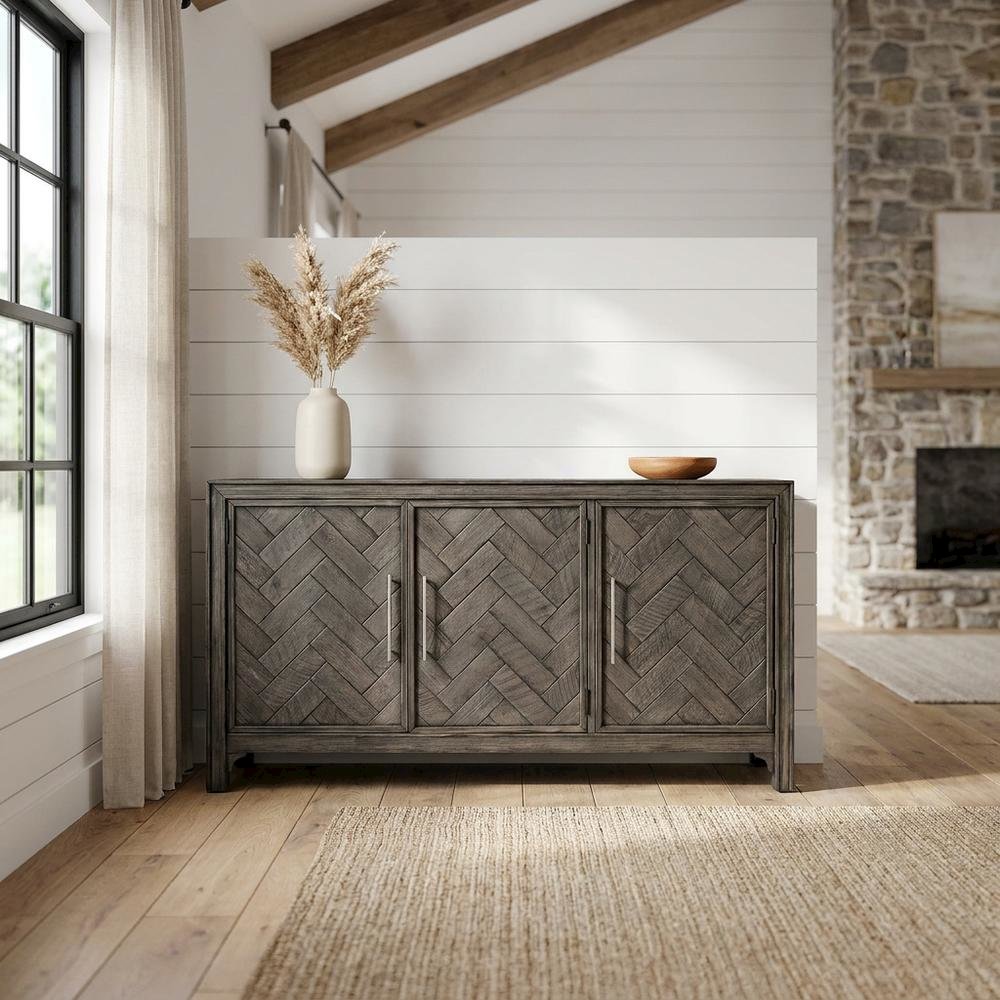 Mid-Century Modern Buffet Cabinet Sideboard with Adjustable Shelves, Platinum