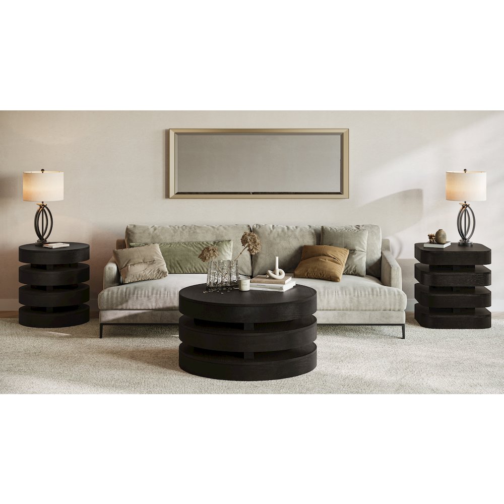 Brix Mid-Century Modern Floating Sculpture Layered Round End Table