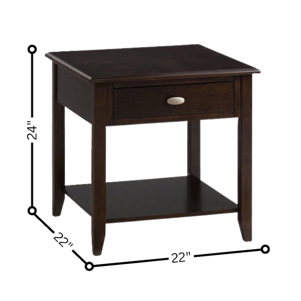 Brown Wooden End Table with Drawer - Bedside and Side Table for Chairs and Sofas
