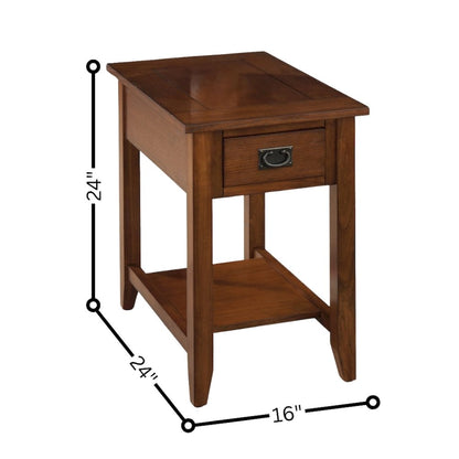 Brown Wooden End Table with Drawer and Shelf – Elegant Side Table for Bedroom