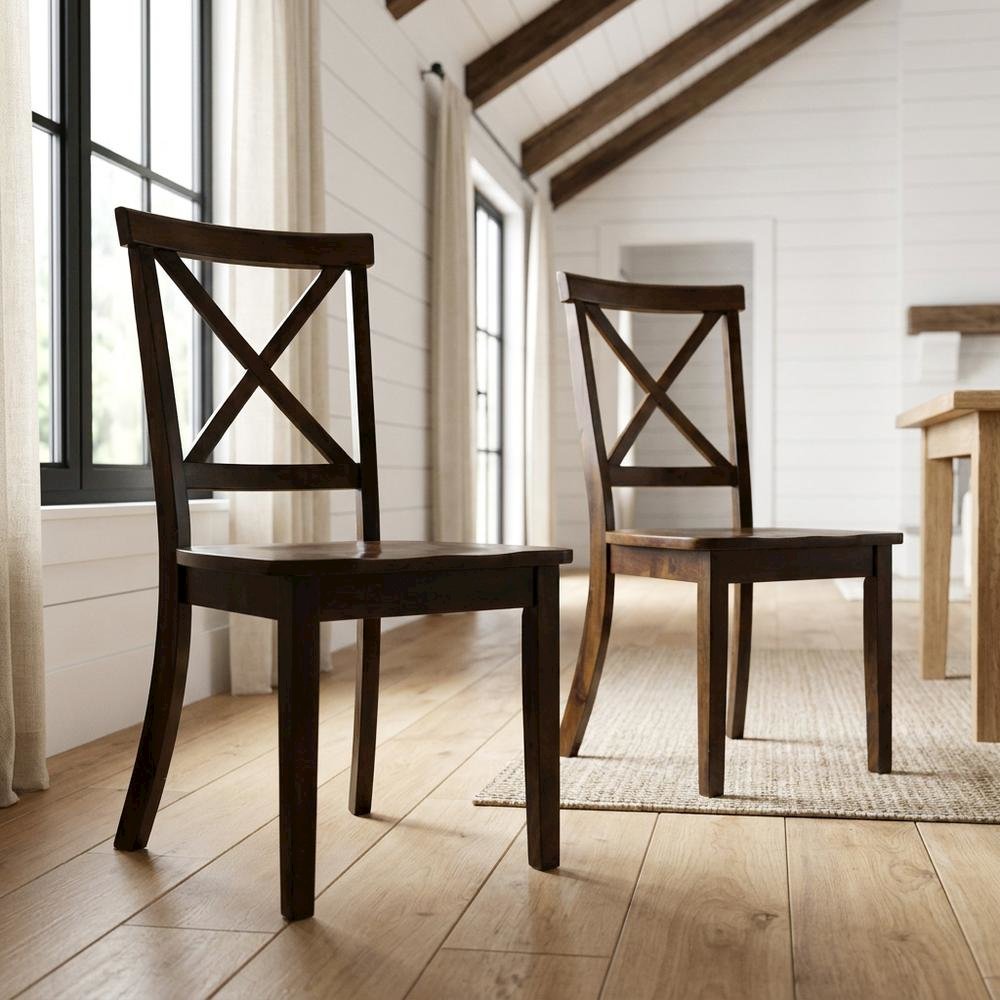 Acacia Veneer X-Back Wood Dining Chairs, Richmond Cherry, Set of 2