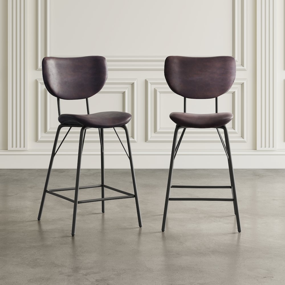 Modern Faux Leather Split-Back Upholstered Counter Height Barstool (Set of 2)