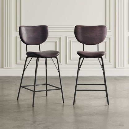 Modern Faux Leather Split-Back Upholstered Counter Height Barstool (Set of 2)